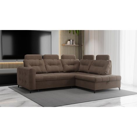 Ecksofa Schlafsofa Sofa WENDIE Stoff Hold Me Braun Ottomane Rechts