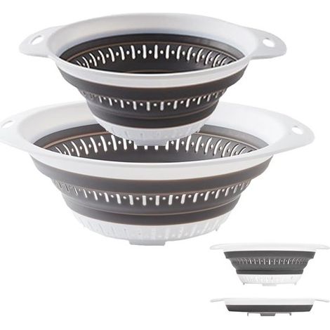 Setaccio e scolapasta pieghevoli, setaccio e colino in silicone per frutta e verdura, utensili da cucina (2 pezzi, grigio, 1,3 l + 2,5 l) (1/5)
