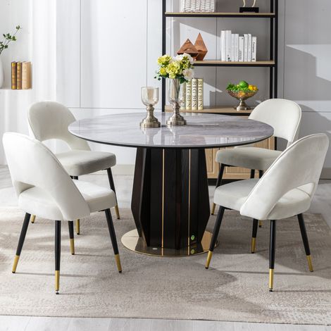 Wahson Set di 4 da Pranzo in Velluto, Stile moderno, comoda da sedersi con gambe in metallo per la cucina pranzo e il soggiorno, Beige