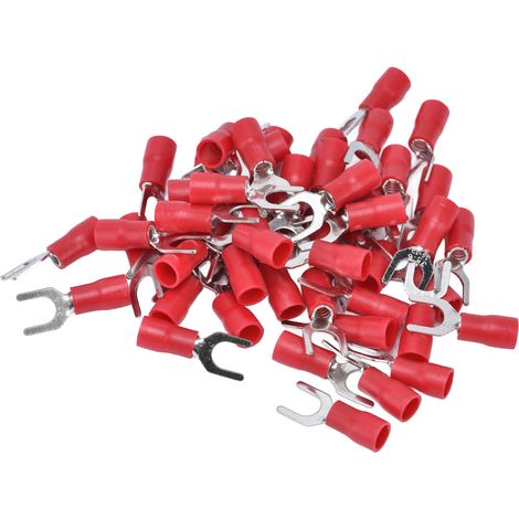 50-teiliges Set isolierter Gabelklemmen-Crimpverbinder für 14–12 AWG-Drähte, passend für EquipmentSV3.5–6, rot (1/5)