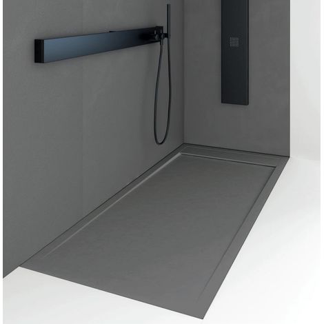 Receveur de douche 80 x 100 cm extra plat QUORE en résine surface ardoisée anthracite (1/5)