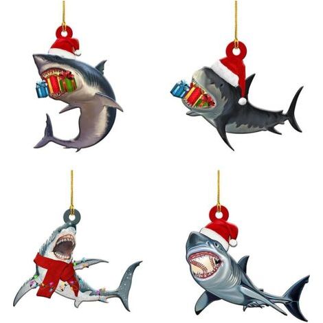 QORVA- Pendentif en bois joyeux noël, 4 pièces, arbre requin pour décoration de Table de fenêtre de fête (1/5)