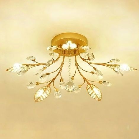 5 têtes LED tricolore cristal lumière arbre plafonnier, plafonnier en cristal moderne, suspension semi - encastrée (1/5)