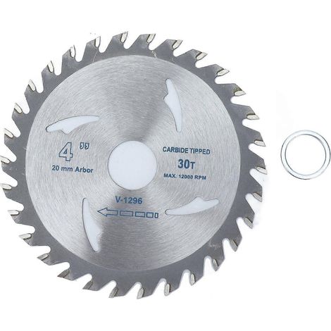 Lame de scie circulaire de 100 mm (4 pouces), disque de coupe en carbure pour le travail du bois avec joint, 30 dents, 12 000 tr/min, alésage de 20 mm