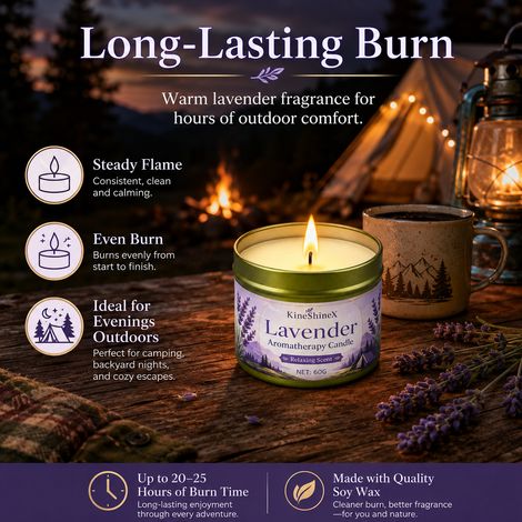 KineShineX Relaxing Natural Lavender Tin Can Scented Candle - Perfect for a Soothing and Relaxing Atmosphere in Your Home or Bedroom (1/5)