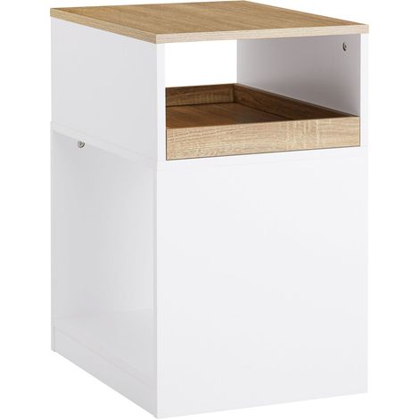 SoBuy Tavolino stampante Mobiletto ufficio Cassettiera compatta Supporto stampante Tavolino divano Bianco-Naturale 40x50x65 cm ASK08-WN (1/5)