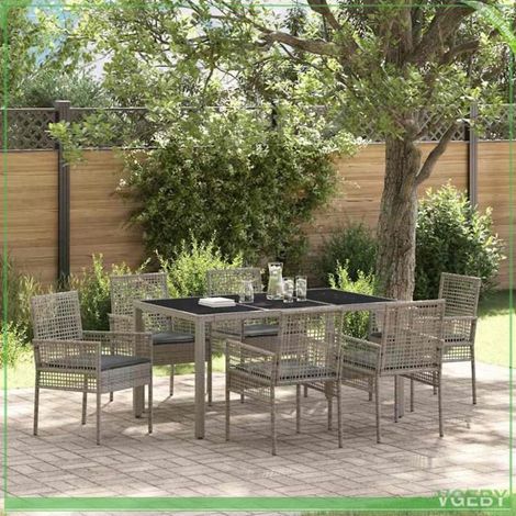 Ensemble de salle à manger pour jardin - FAF7291712451324 - Poly rotin gris - 6 places - Plateau verre trempé (1/5)