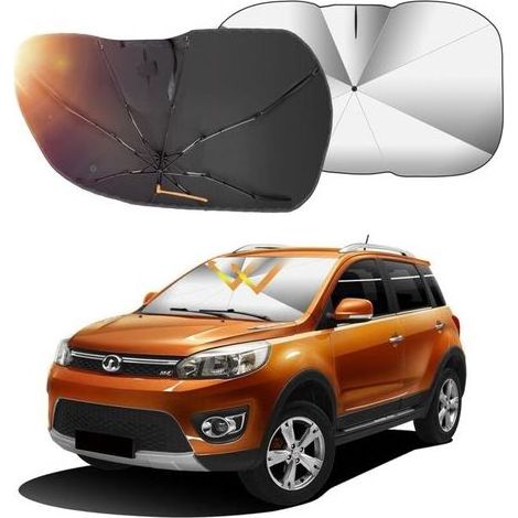 pair Parapluie Pare-Soleil de Pare-Brise de Voiture, Pare-Soleil de Pare-Brise Auto Anti-UV Protecteur de visière pour couvertures de Pare-Brise automatiques camions Voitures 31 57 Pouces (1/4)