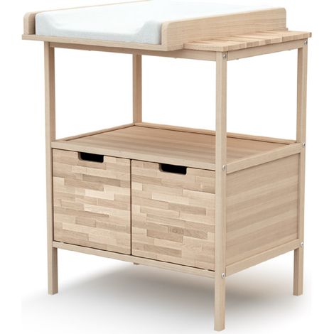 Les Tendances – Meuble à langer 2 portes en bois massif – Dimensions 68 x 66 x 90 cm – Plan à langer amovible – Pour matelas 50 x 66 cm
