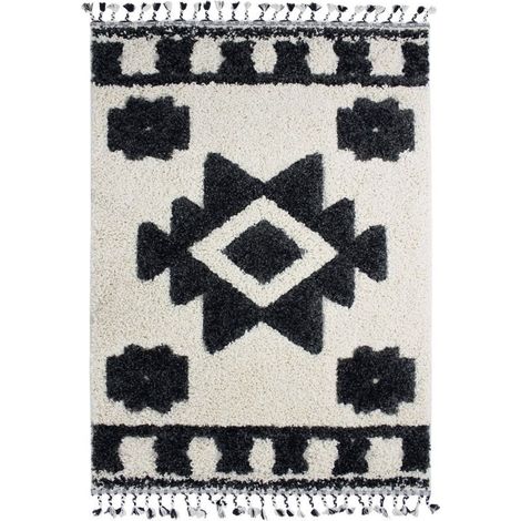 BERBÈRE TRIBAL TRIANGLES - Tapis salon à reliefs triangles crème et gris 120x170 (1/4)