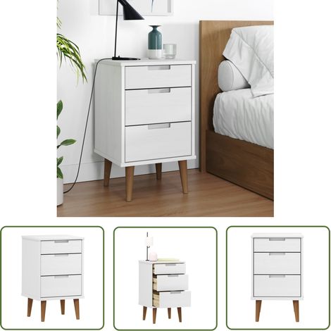 The Living Store Nachttisch MOLDE Weiß 40x35x65 cm Massivholz Kiefer - Holznachtt Tisch - Kiefernholzmöbel - Weißes Wohnzimmer - Skandinavisches Design - Nachtkommode (1/5)