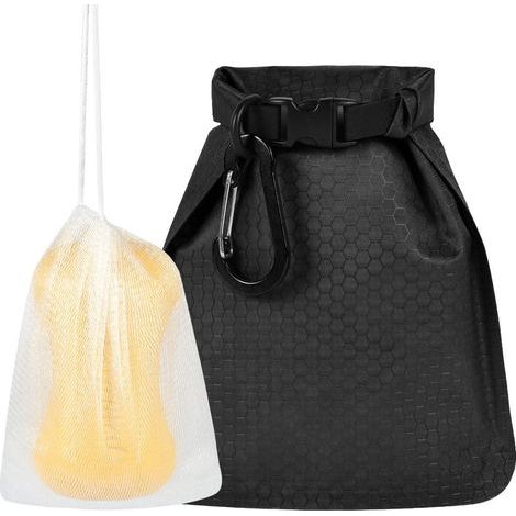 Sac à Savon de Voyage, Séchage Rapide et Anti-Fuite, avec Mousqueton et Sac à Savon en Mousse, Idéal pour Les Voyages, Le Camping et Les Activités de Plein Air (Noir) (1/5)