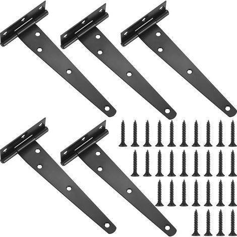 5 pièces charnière en T, acier inoxydable noir, pour portes de grange, fenêtres, abris de jardin et volets (1/5)