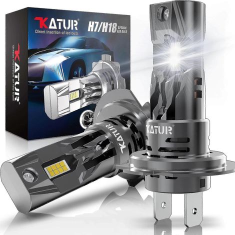 Kit avec 2 ampoules LED Katur Turbo H7, format mini (échelle 1:1), sans fil, 16 000 lm, puces H7, lumière blanche 6 000 K, 12 V - AquaForge (1/4)