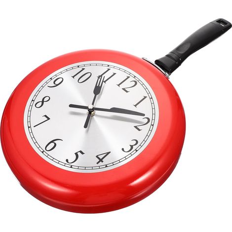 Horloge Murale Silencieuse en Acier Inoxydable 25 CM Design Poêle à Frire Rouge Décoration Murale Créative Cuisine et Salon sans Piles Pendule Originale et Fonctionnelle (1/5)