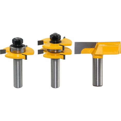 Jeu de 3 fraises à rainurer en T en acier tungstène, queue de 1/2", 3 dents, pour fraisage sur bois et menuiserie. (1/5)