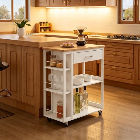 Chariot roulant pratique, meuble à snacks sur roulettes, étagère mobile de cuisine (support seul) (1/5)