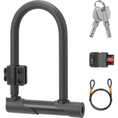 U-Schloss für Fahrräder mit Kabel, Halterung und Schließring (1/4)