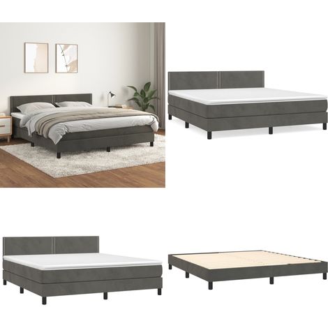 Sommier à lattes de lit et matelas Gris foncé 180x200cm Velours - Lit Tapissier - Lit Velours - Lit Double - Literie - Chambre À Coucher - Home & Living (1/5)