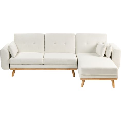 Sofá esquinero tapizado en forma de L asiento acolchado izquierdo de tela blanco Kaarina (1/5)