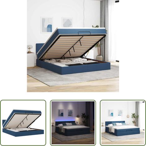 vidaXL LED-Beleuchtung - Ottoman-Bett mit Matratze & LEDs Blau 160x200 cm Stoff (1/5)