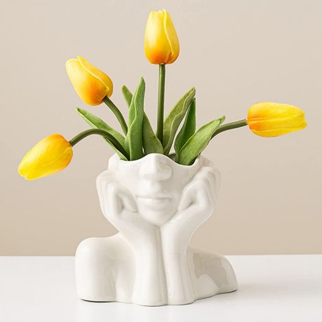 Vase Blanc en céramique avec Motif tête de Femme, Vase à Demi-Buste bohème, féministe, minimalisme, décoratif Moderne de Style Nordique pour la Maison, Le Salon, Le Bureau, l'étagère (1/5)