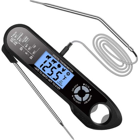LAN Thermomètre de cuisine, thermomètre à viande, lecture instantanée à double sonde, boue de bambou suspendue (noir) (1/5)