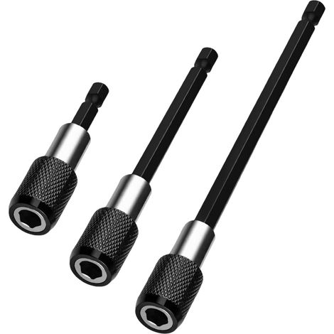Lot de 3 porte-embouts à changement rapide - Extension de foret magnétique - Tige hexagonale de 1/4" - Pour perceuse 60/100/150 mm