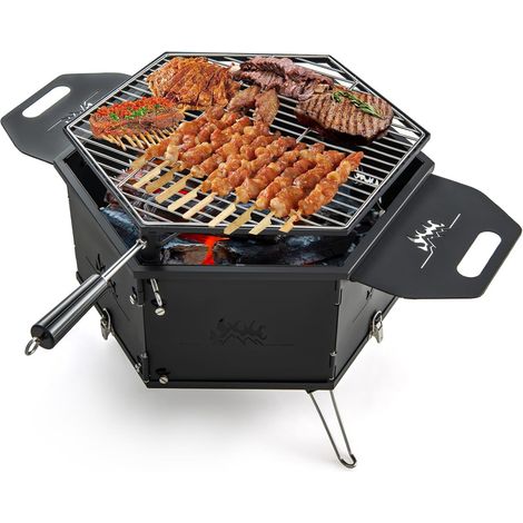 COSTWAY Barbacoa Carbon Grande, Barbacoas de Carbon y Leña con Cuerpo y Patas Plegables, Parrilla Giratoria 360°, 77 x 74 x 38 cm, Barbacoa Portatil Fiestas Camping (1/5)