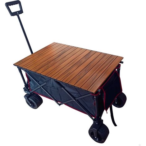 Aktive Carro Mesa Playa, para Transportar Accesorios de Playa, jardín o Camping, 100 kg, Ruedas robustas y giratorias 360 Grados con Frenos, Mango multiángulo, Bolsillo, Fundas, Portasillas, Negro