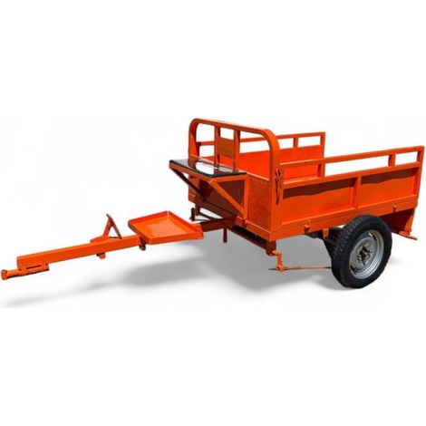 Daewoo – Remorque freinée 450 kg pour motoculteur – Ridelles rabattables – Freins à tambour – Suspension à lames métalliques – Caisse 1400 x 1000 x 300 mm