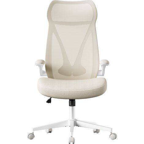 Fauteuil de Bureau, Ergonomique, Hauteur Réglable, Accoudoirs Relevables, Supporte Jusqu’à 150 kg, Beige (1/5)
