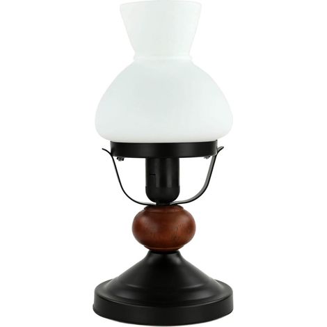 Lampe de table bois véritable verre style rustique (1/5)