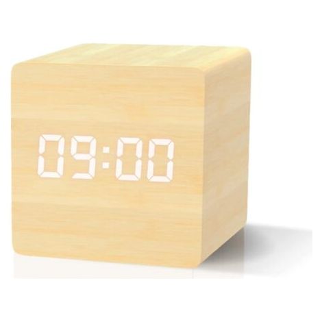 Réveil numérique 1pc couleur bois naturel, réveil LED avec affichage de la date, température, 3 alarmes, 4 niveaux de luminosité, horloge numérique alimentée par batterie ou USB