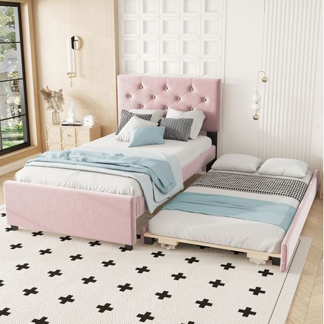 Bett Polsterbett 90x200 mit Rollbett Samt Rosa OKMYHOME (1/5)