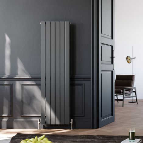 ELEGANT 1600x456mm Anthracite Vertical Radiator Flat Panel Designer Radiator Central Heating with Thermostatic Radiator Valves (1/5)