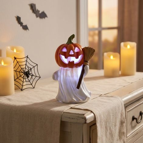 Light Up Ghost with Pumpkin Head Ornament (1/2)