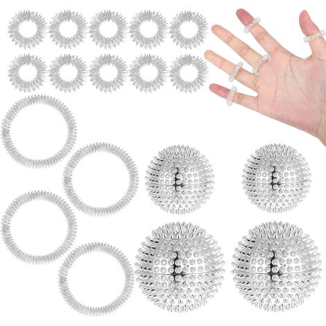 Skills Borderline Lot de 4 balles hérisson de 32 mm et 47 mm de diamètre, plus 10 anneaux d'acupression et 4 bracelets de pression sans fil, les balles de massage peuvent être utilisées pour masser le (1/5)