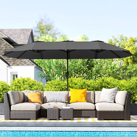 Parapluie double 4x2,2m terrasse extérieure manivelle manuelle étanche protection UV30+, gris foncé