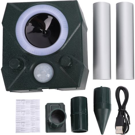 Répulsif ultrasonique solaire pour animaux de compagnie, étanche IP66, avec détecteur de mouvement PIR, 5 modes, lumières clignotantes et alarme sonore pour jardin, terrasse et ferme SJZ-118 (1/5)