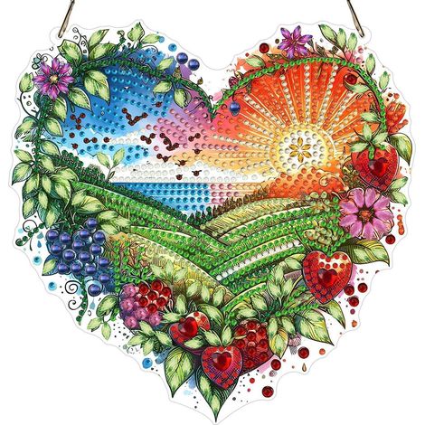 Pendentif peinture diamant motif paysage, double face, 20x20cm