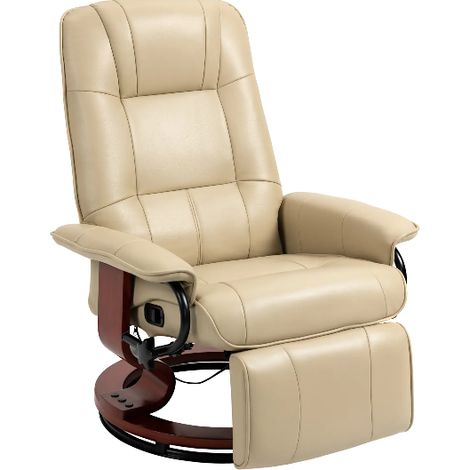 Poltrona relax girevole 360° in pelle sintetica bianco crema con poggiapiedi e schienale reclinabile (1/4)