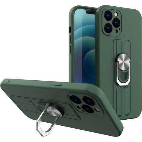 Custodia con anello in silicone, anello per dito e supporto per Samsung Galaxy A22 4G, colore verde scuro. (1/3)