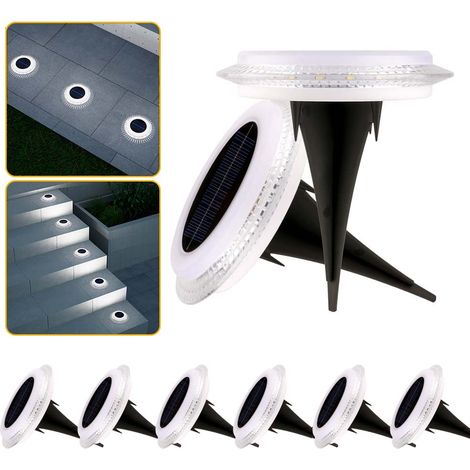 8pcs Lampes Jardin Terrasse Allée Chemin Pelouse à Enfouir LED, Éclairage Solaires avec Lumière Blanche, Disques Solaires Extérieurs (1/5)