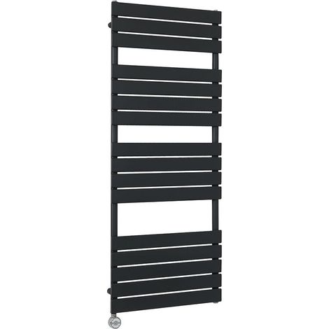 Milano Lustro Electric Black Flat Panel Heated Towel Rail Radiator with WiFi Thermostatic Heating Element - 1500mm x 600mm (1/4)