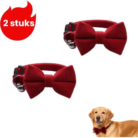 Lot de 2 colliers en velours avec nœud et clochette pour petit chien et chat, tour de cou réglable de 19 à 32 cm, couleur rouge (1/5)