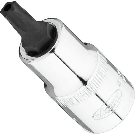 VIGOR Schraubendrehereinsatz, 1/2 (12,5 mm) Vierkant hohl, Innenprofil mit 5 abgerundeten Flanken, mit Stirnlochbohrung (TORX-ähnlich), SW T40+H (1/2)
