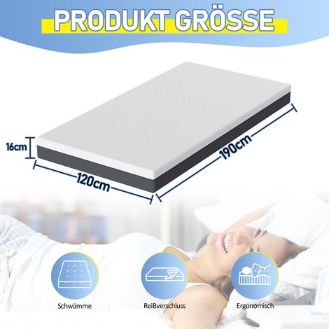 Randaco Memory-Foam-Matratze 120x190 cm H3, 16 cm hoch, abnehmbarer waschbarer Bezug, Weiß-Grau (1/5)