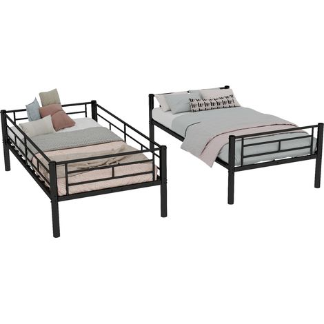 Lit superposé en métal noir 90 x 190 cm convertible en 2 lits simples avec échelle et barrières (1/5)