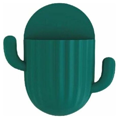 Porte-brosse à dents mural cactus mignon, autocollant, porte-rasoir, support de rangement pour brosse à dents de cuisine et salle de bain, fixation murale, 1 pièce, vert foncé (1/5)